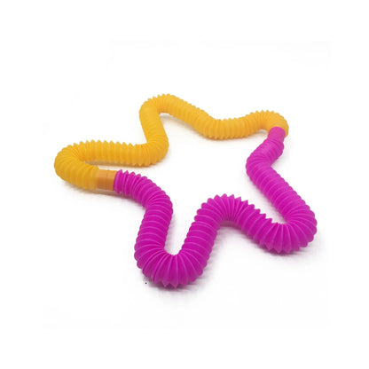 Colorful, flexible sensory fidget tube toy for kids, featuring vibrant colors and customizable shapes to promote creativity and sensory development