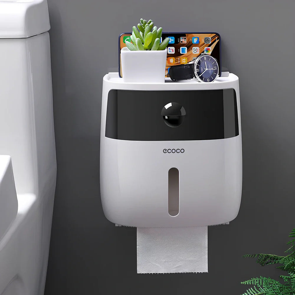 Double-layer waterproof tissue box rack with pumping mechanism in black, blue, grey or pink