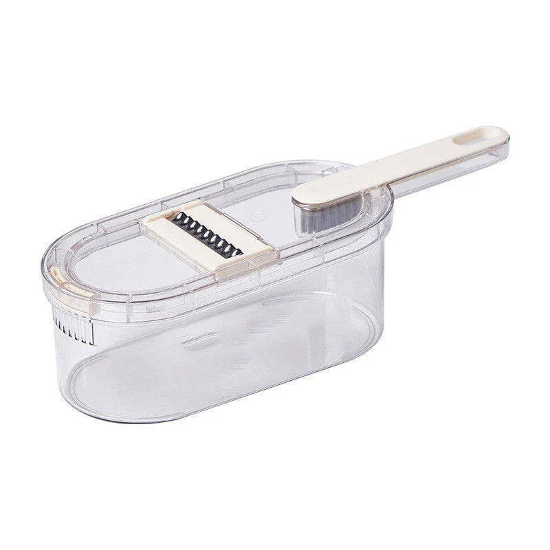Versatile Vegetable Chopper with Interchangeable Blades, Built-in Container, and Self-Cleaning Brush for Effortless Meal Prep