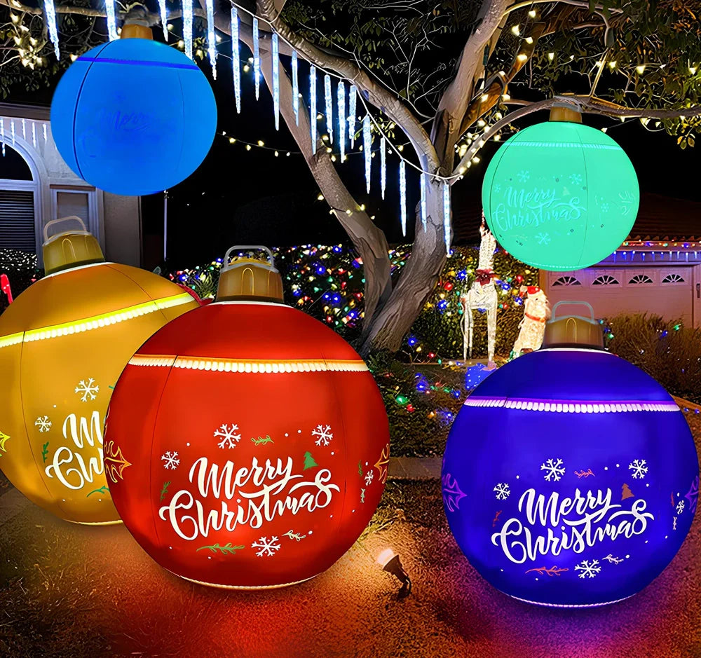 Green 60cm inflatable Christmas ball with LED lights and remote, 0.25mm PVC for outdoor use, diameter 60cm