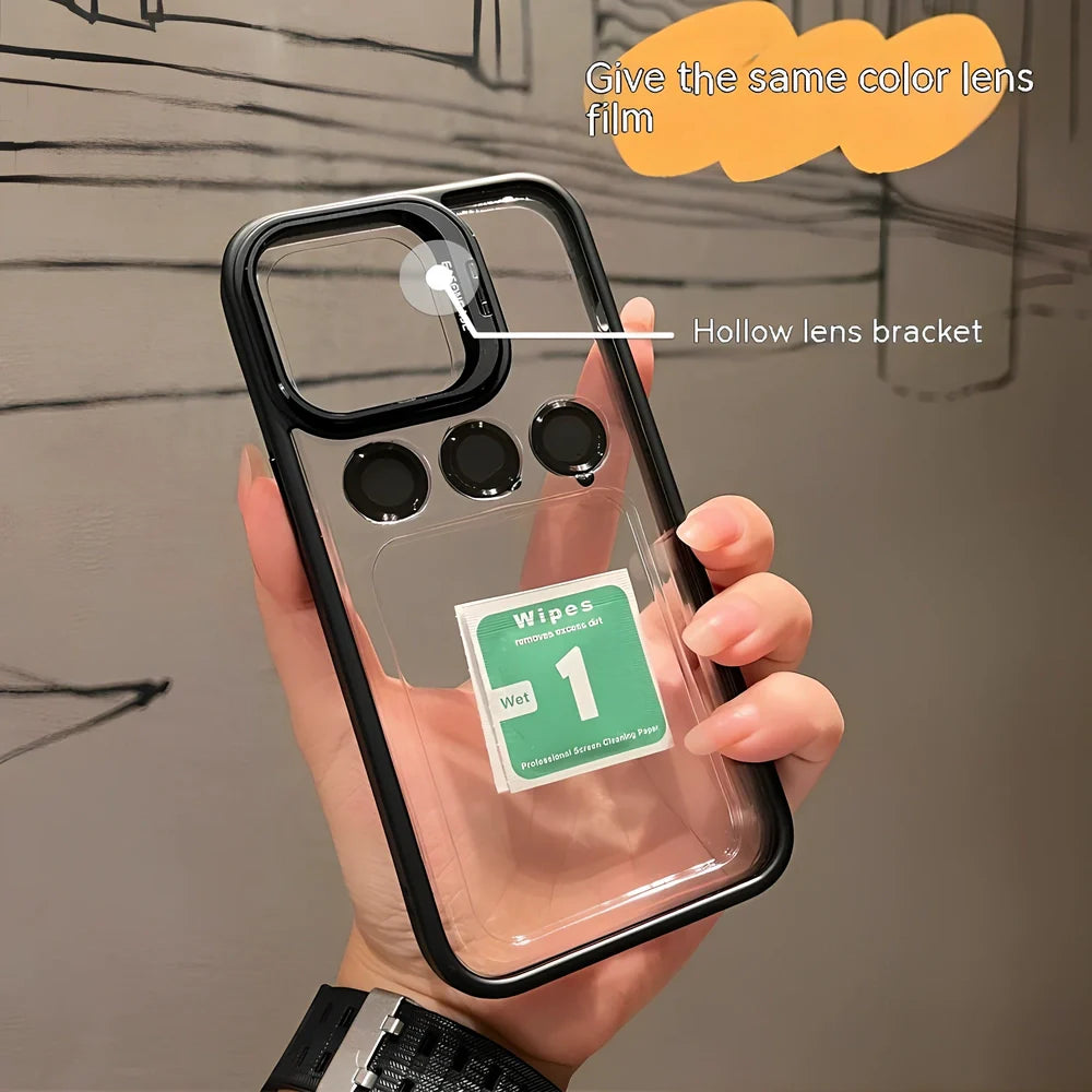 Metal hollow lens bracket phone case showing raised camera protection and precise button cutouts