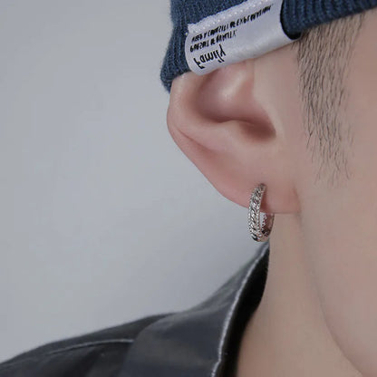 Geometric silver-coloured men's copper earrings in 10mm and 14mm sizes for hip hop style.