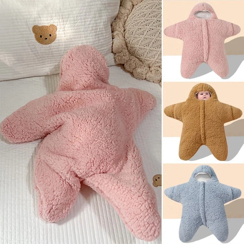 Baby Starfish Lamb Velvet Sleeping Bag in grey, pink, khaki, and blue for newborns