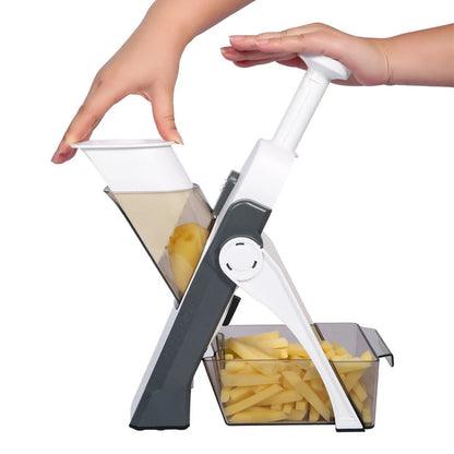 Multifunctional vegetable cutter with safety design and 30+ slicing options