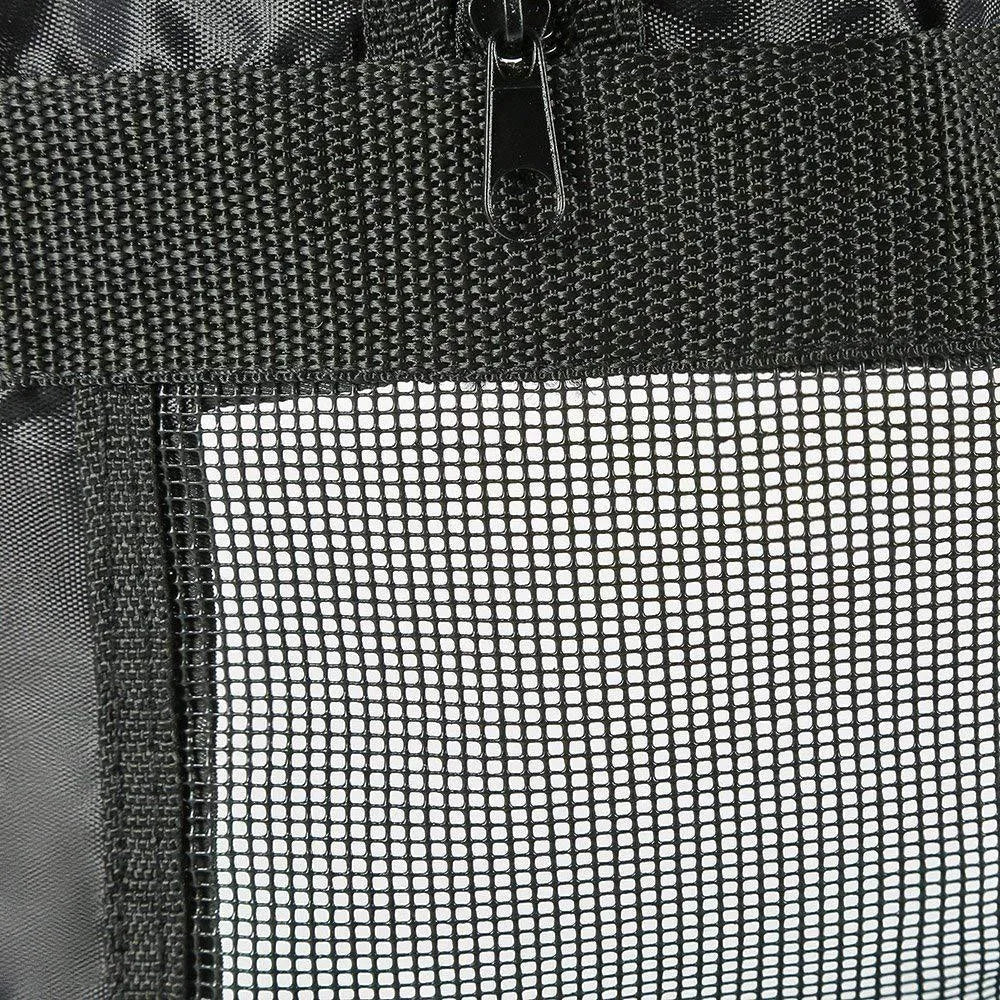 Black cat grooming restraint bag made from 420D PU Oxford fabric, shown open and folded.