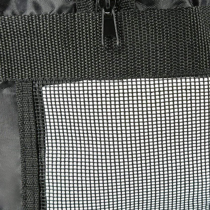 Black cat grooming restraint bag made from 420D PU Oxford fabric, shown open and folded.