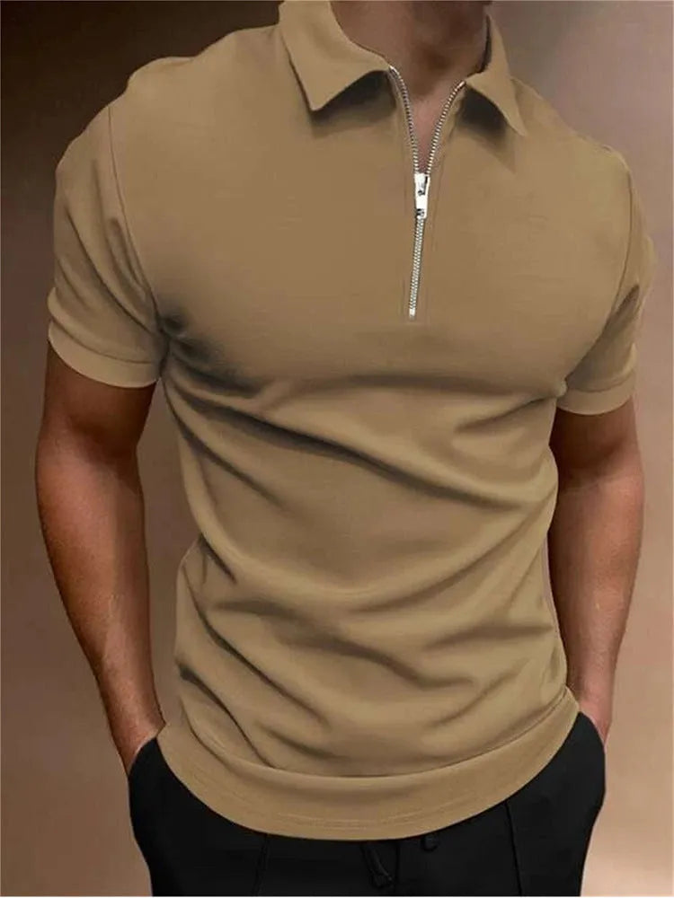 Men's loose fit short sleeve polo shirt in solid colour options