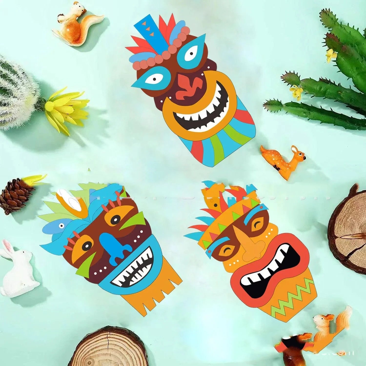 Tropical Hawaiian wood sign with vibrant figure idol design for summer parties