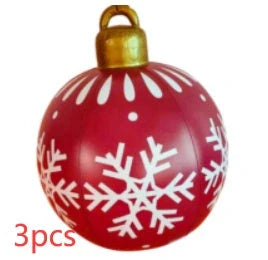 Vibrant, inflatable 60cm Christmas ball decorations in various patterns and colors for indoor and outdoor holiday display