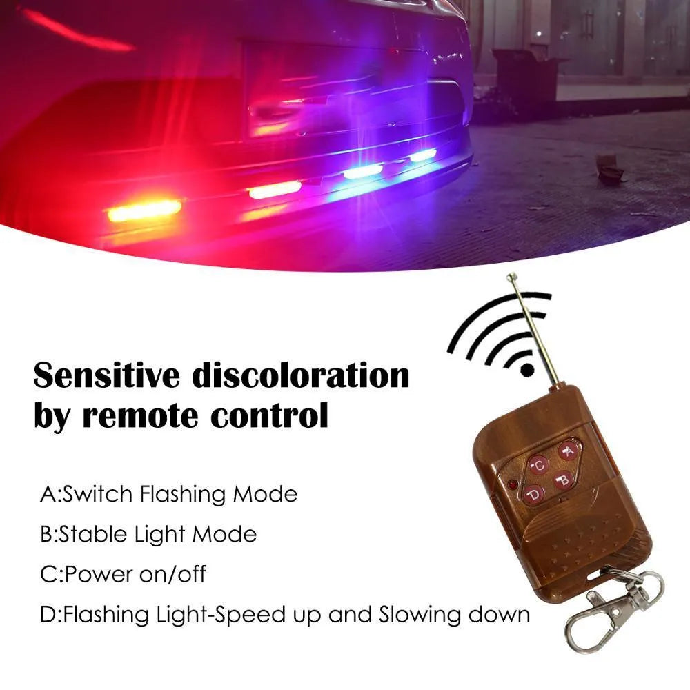 Black car-mounted LED warning light with wireless remote control for automotive emergency signalling