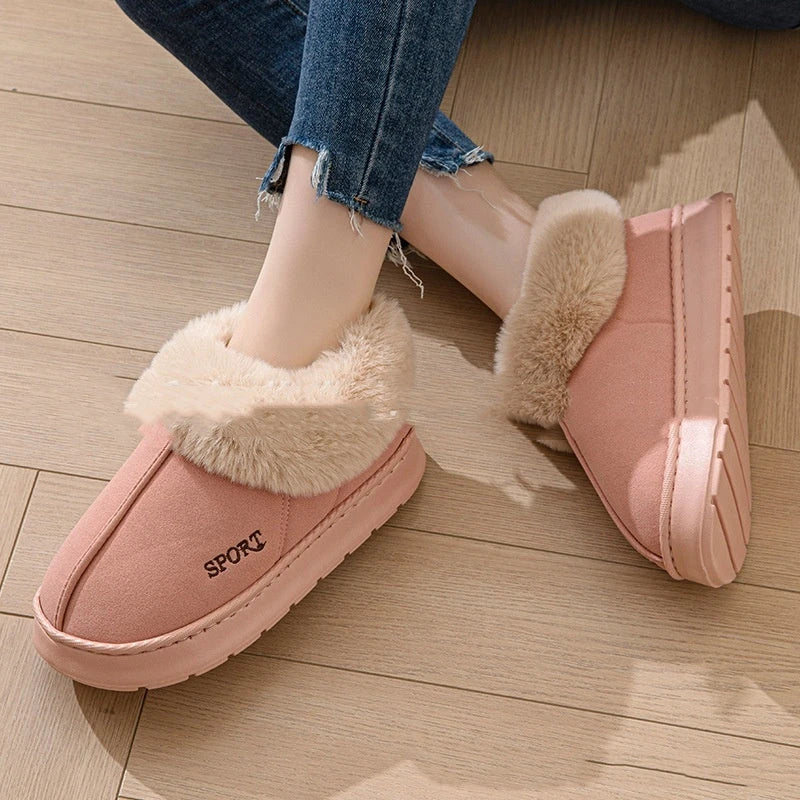 Cozy plush slippers for women with soft faux fur lining, non-slip platform, and comfortable fit for indoor wear