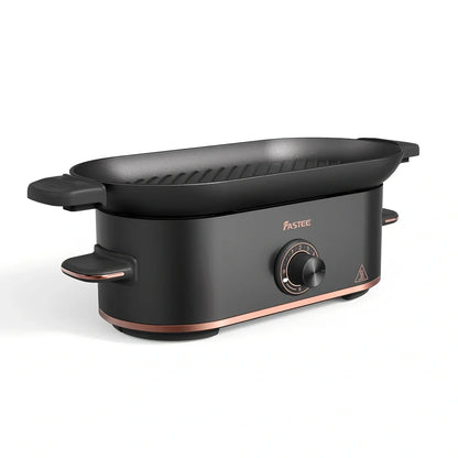 Mini electric barbecue plate grill with titanium black finish, measuring 350cm long, for smoke-free indoor cooking
