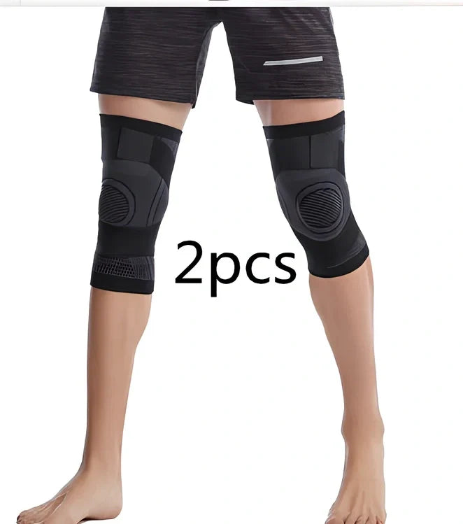 Outdoor sports pressure knee pads in fluorescent green, breathable polyester construction for mountaineering and cycling