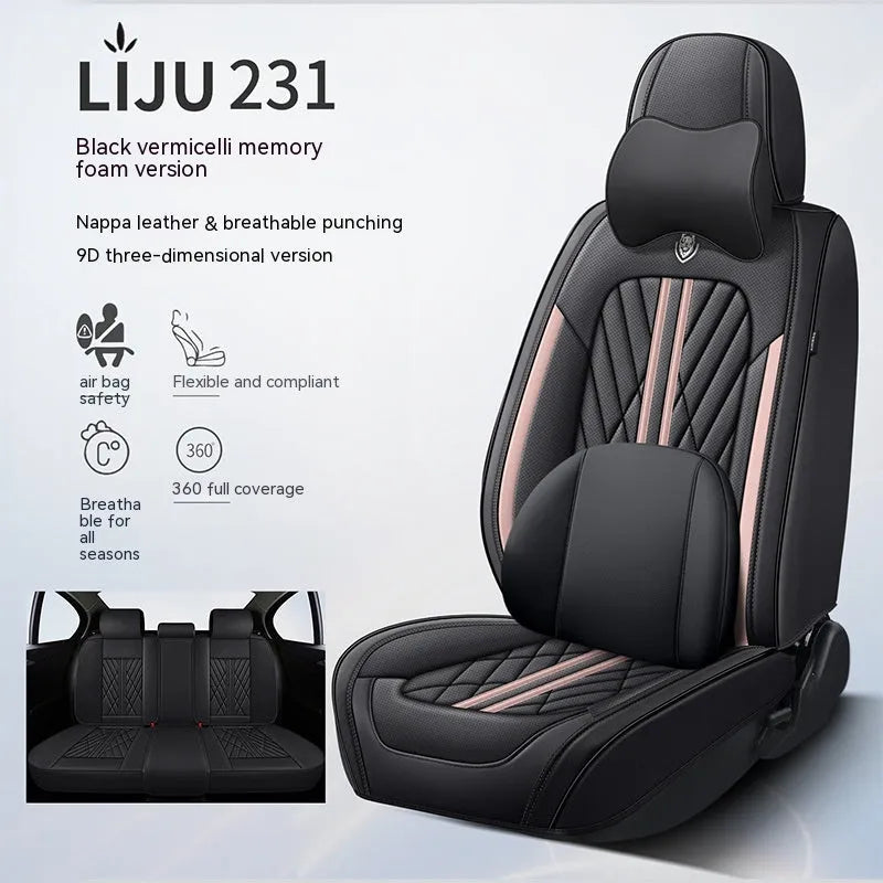 Five-seat leather car cushion set in multiple colour options with hemmed edges