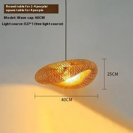 Bamboo straw hat-shaped hanging lamp ceiling light fixture with natural texture