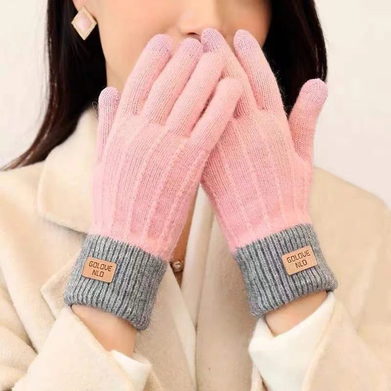 Warm embroidered winter mittens in various colors, including blue, khaki, black, coffee, pink, brown, gray, dark khaki, and orange