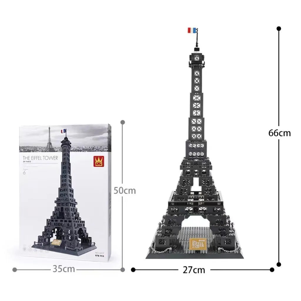 Wange building block set with 800+ ABS plastic pieces for constructing architectural landmark models