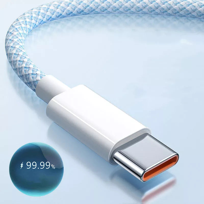 Android Flash Charge USB Type-C Cable in blue, gray, green, and purple