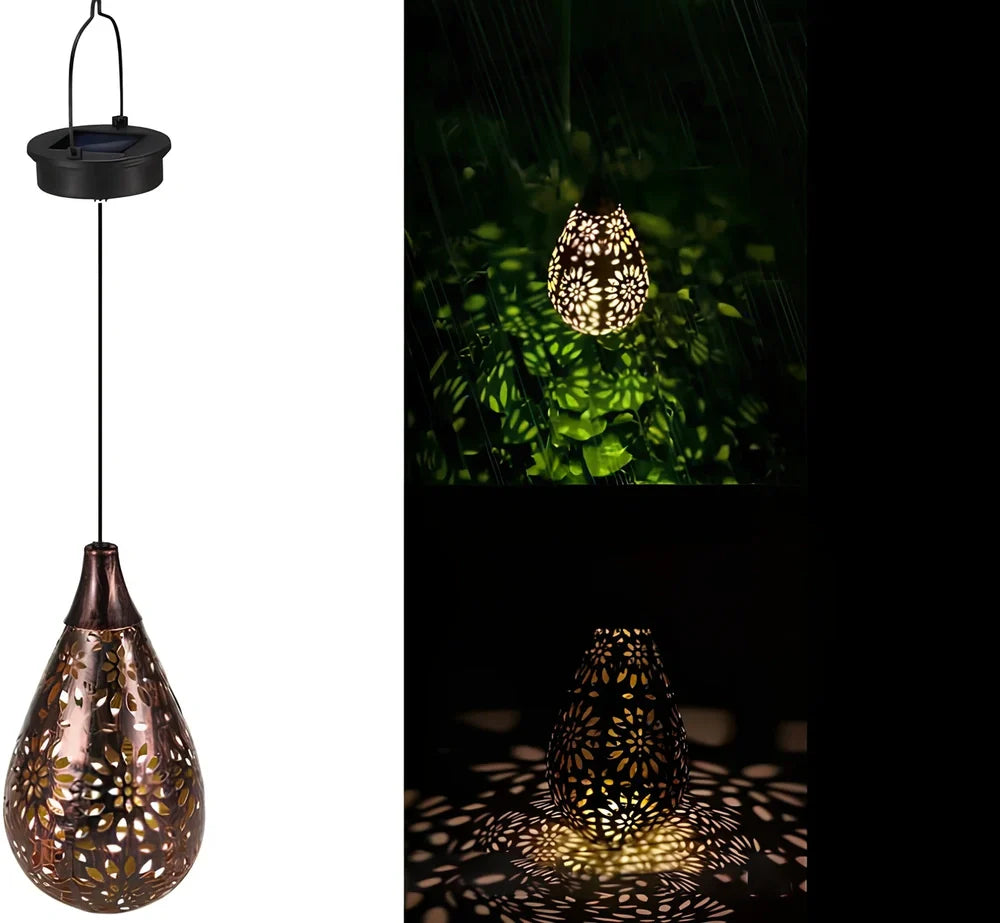 Solar wrought iron ground ball lamp with 15x15x46cm dimensions and LED lighting for garden pathways