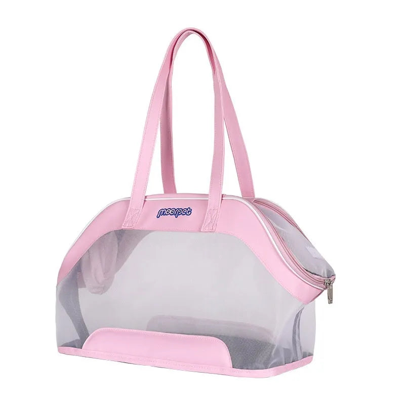 Leather cat outing carry bag in beige with 25-litre capacity for small pets.