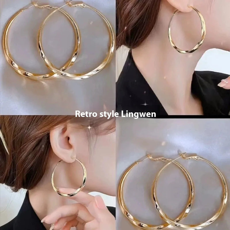 Twisted Eyelet Earrings in Gold or Silver Tone Metal with Electroplated Finish, Simple Lightweight Design for Everyday Wear and Occasional Outfits, One Pair