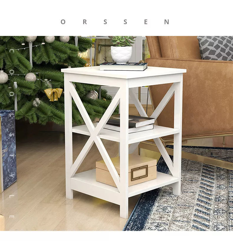 Modern black X-type three-layer partition storage side table for sofa