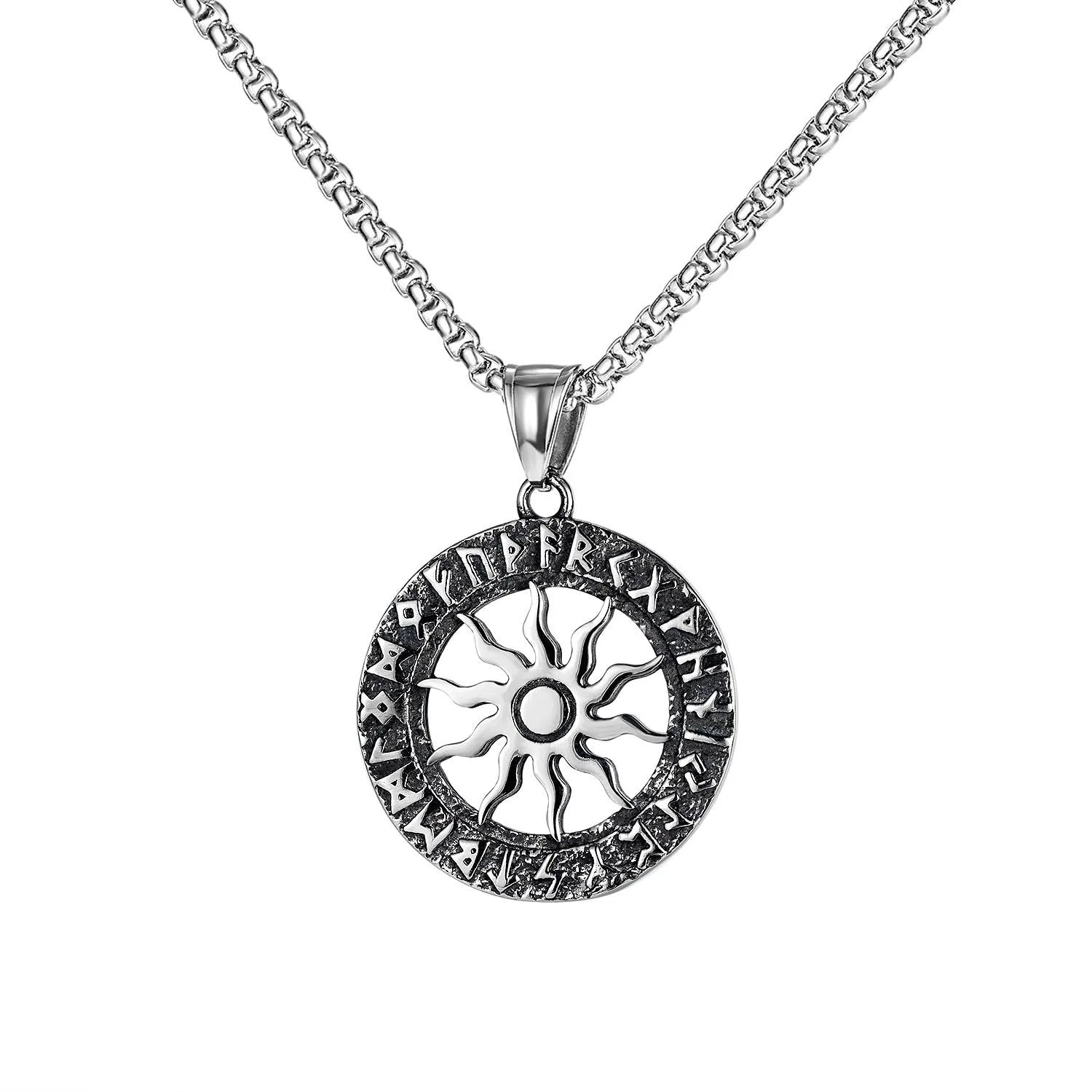 Men's silver stainless steel necklace with a detailed alloy skull pendant on a chain.