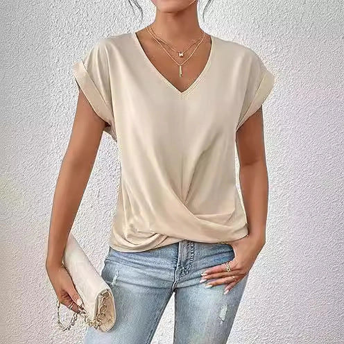 Stylish short-sleeve knot top for casual summer wear, available in multiple vibrant colors and sizes