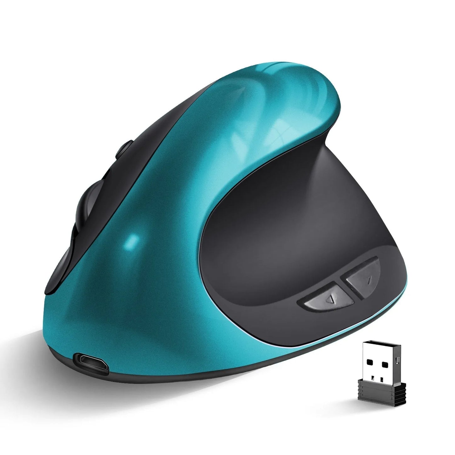 Rechargeable ergonomic vertical wireless mouse in multiple colours with Android charging port