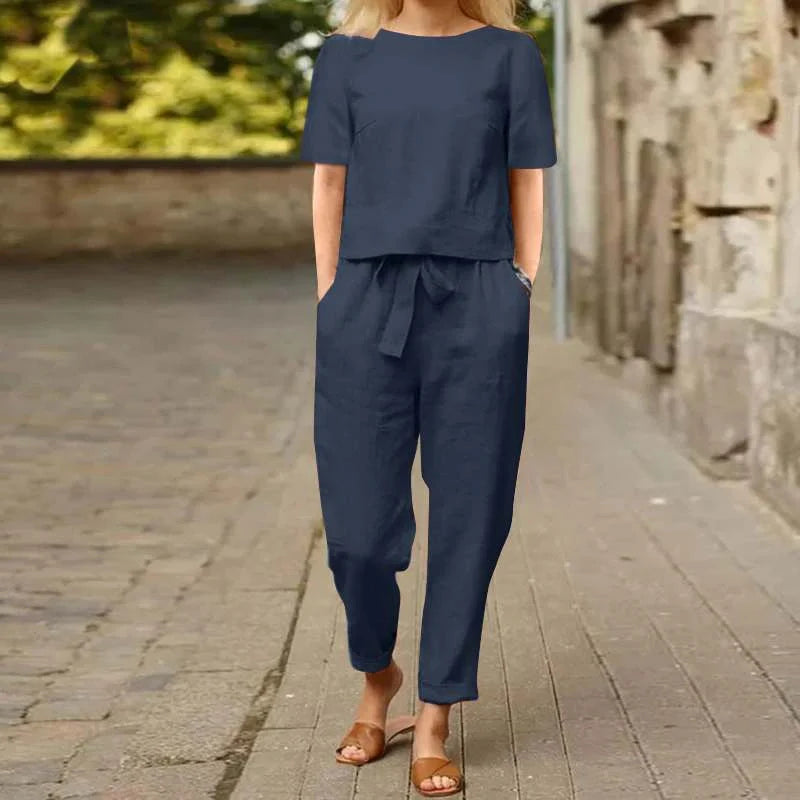 Stylish wide-leg cotton and linen jumpsuit for women in various solid colors