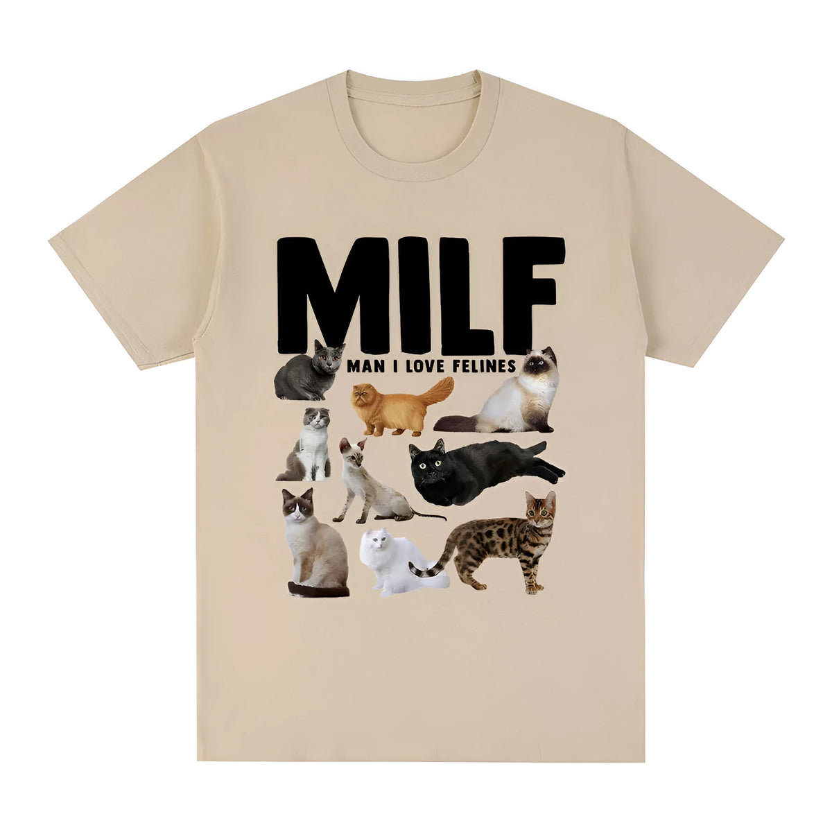 Geometric pattern cat lover graphic on a short sleeve cotton T-shirt, shown in multiple colours.