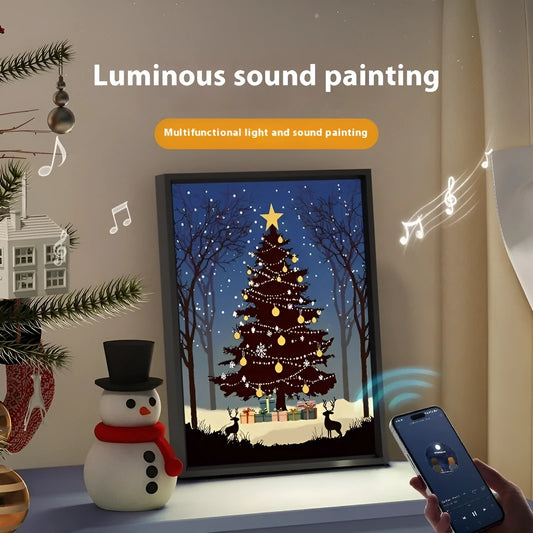 Luminous Bluetooth speaker Christmas tree painting with USB plug, 18x24cm aluminium alloy frame, shiny finish