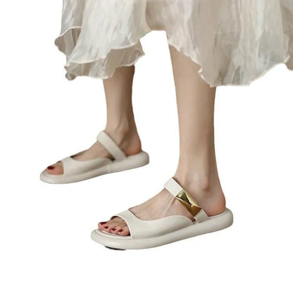 Women's apricot peep toe platform sandals with French soft leather upper and rubber sole