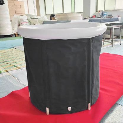 Black portable inflatable ice bath 70x80cm with weather lid and accessories