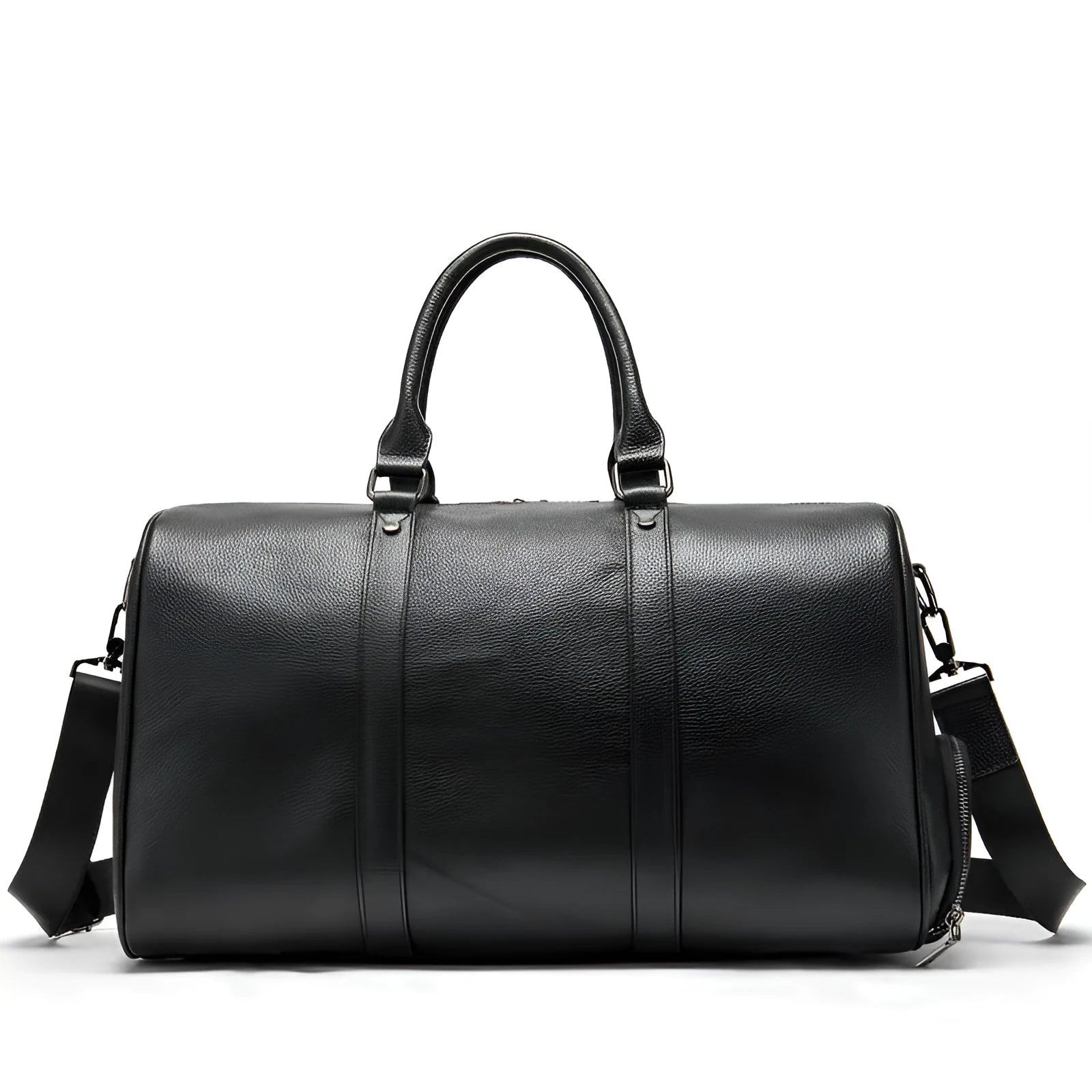 Men's leather excursion bag in black or coffee, 44cm or 55cm length, with single strap and plain design