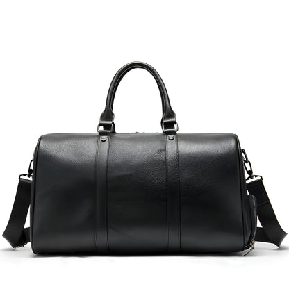 Men's leather excursion bag in black or coffee, 44cm or 55cm length, with single strap and plain design