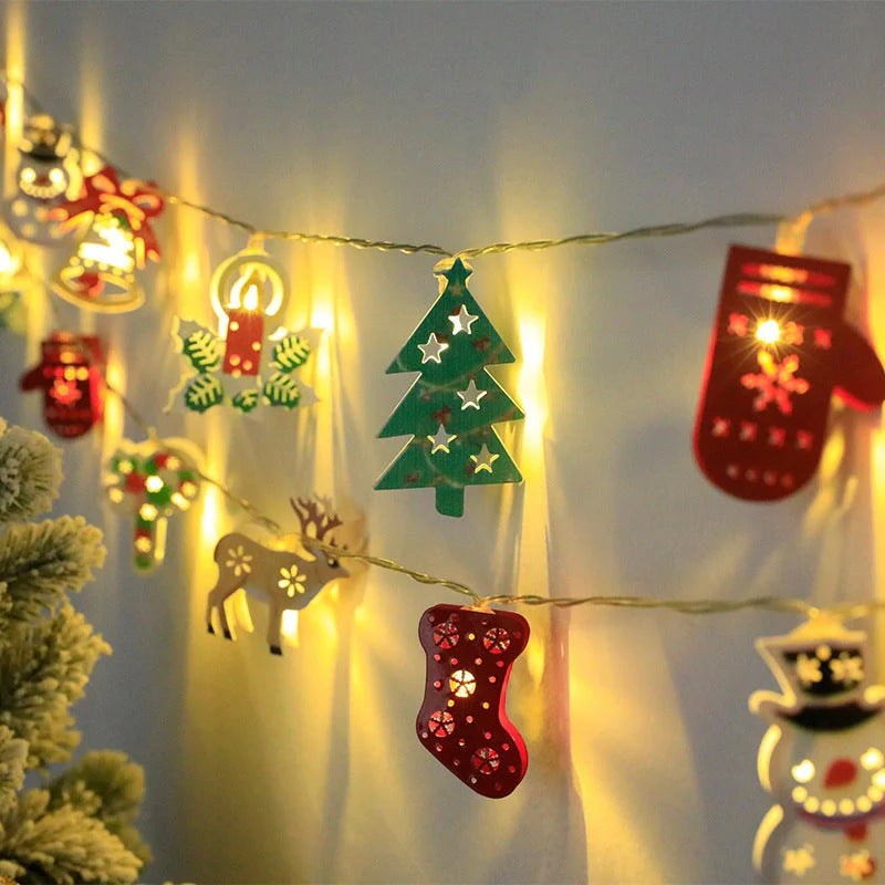 Christmas LED light string with Santa Claus, elk, and snowman ornaments for festive holiday decor