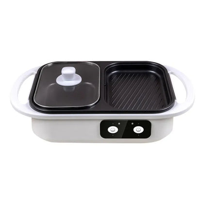 White or green dual-function electric hot pot and frying oven appliance with mechanical controls