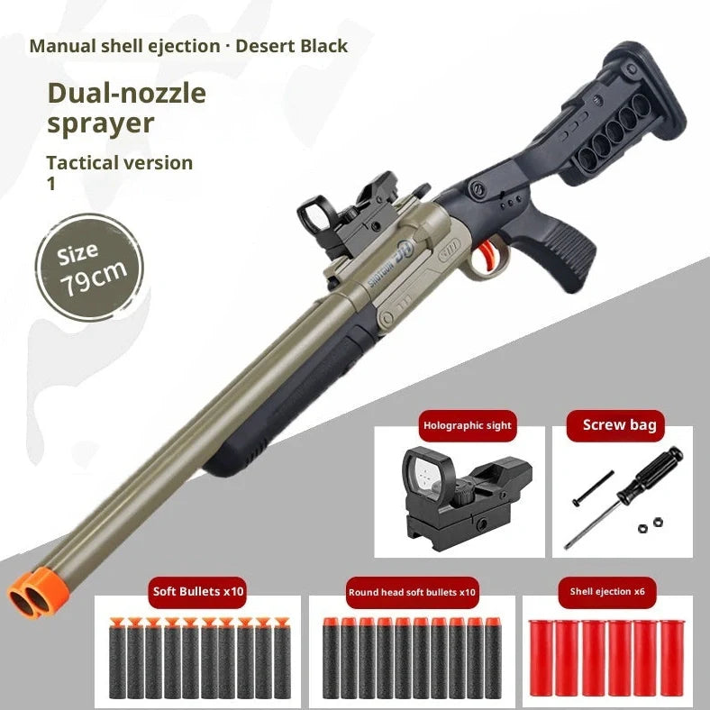 Double-barreled S686 shell-ejecting toy shotgun folded to 40cm with 20 soft bullets