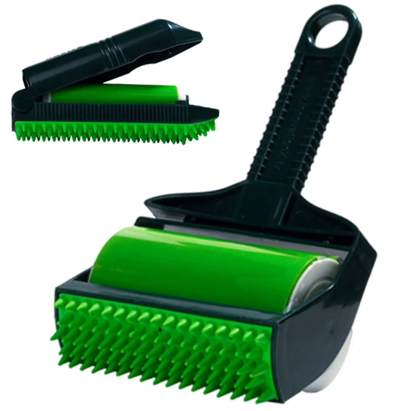 Yellow and green washable reusable lint rollers for pet hair removal on fabrics and carpets.