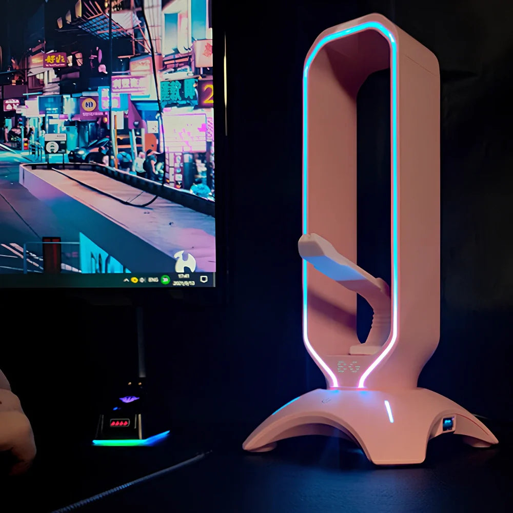 RGB gaming headphone stand measuring 252.5mm with USB connection and multiple colour options