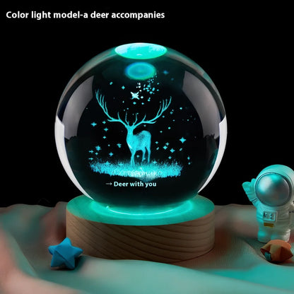 Moon small night lamp with crystal ball and USB base in celestial design theme