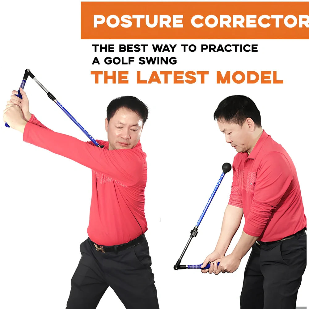 Blue golf swing training aid with shoulder cushion and adjustable angle mechanism for posture correction