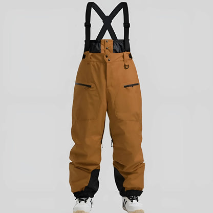Men's black thickened waterproof ski trousers made from flame-retardant linen fabric