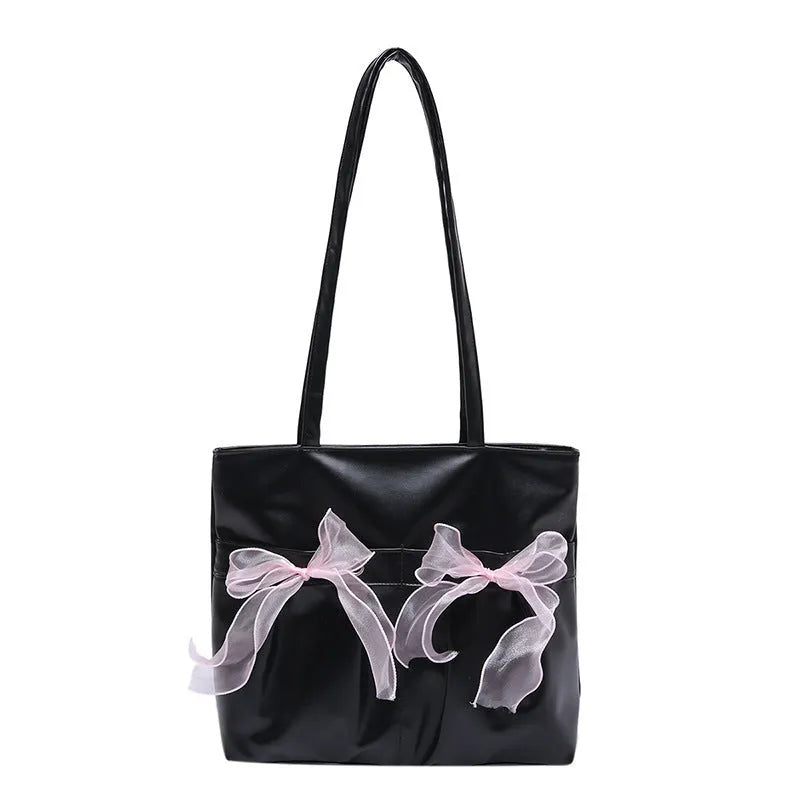 College style bow tote bag with large main compartment and internal zipper organiser in black colour