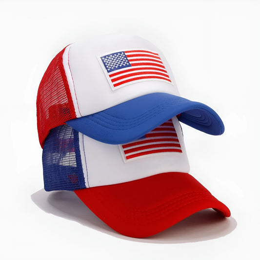 Red and blue colour option baseball cap with dome crown and adjustable strap.