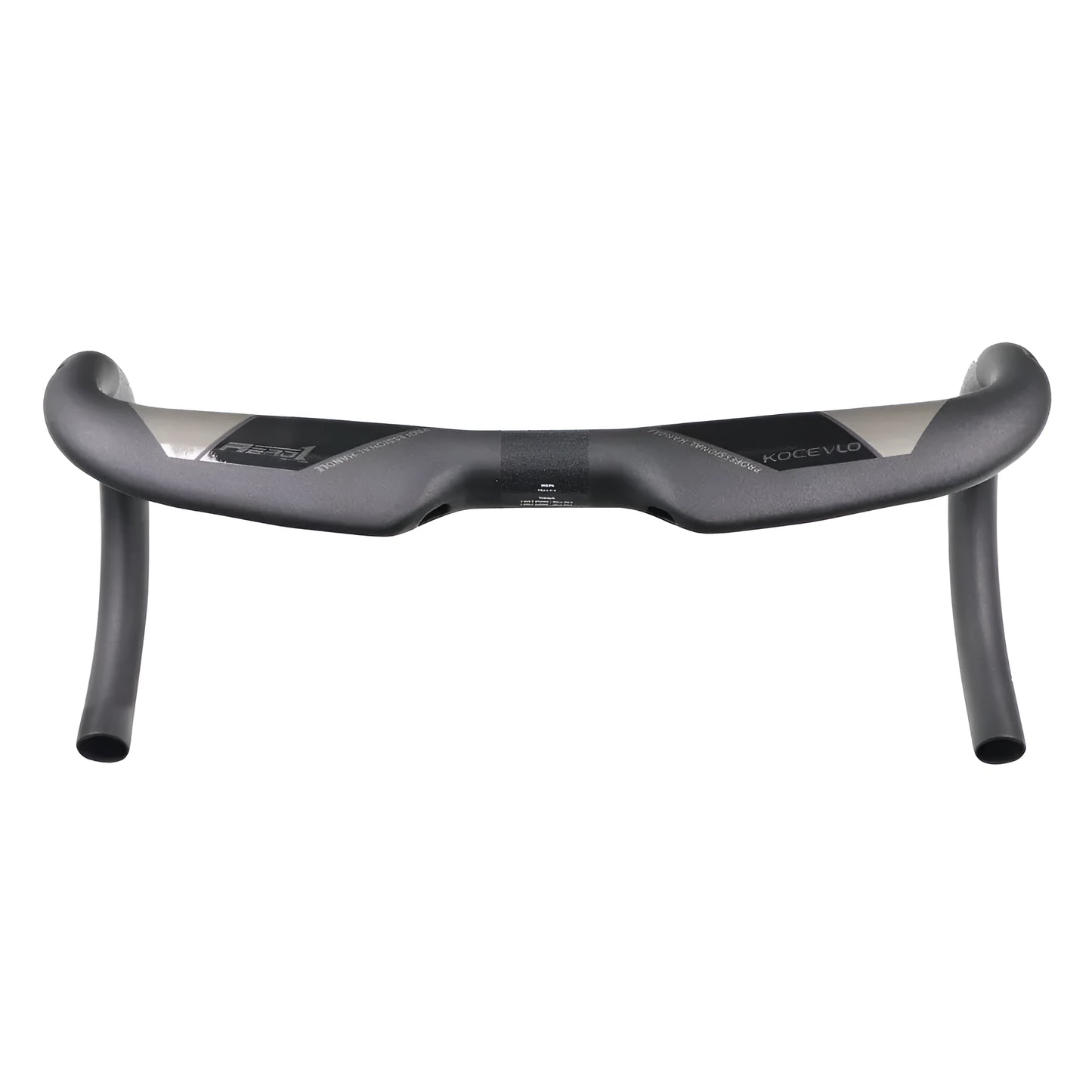 Matte black carbon fibre road bike drop handlebar showing bent shape.