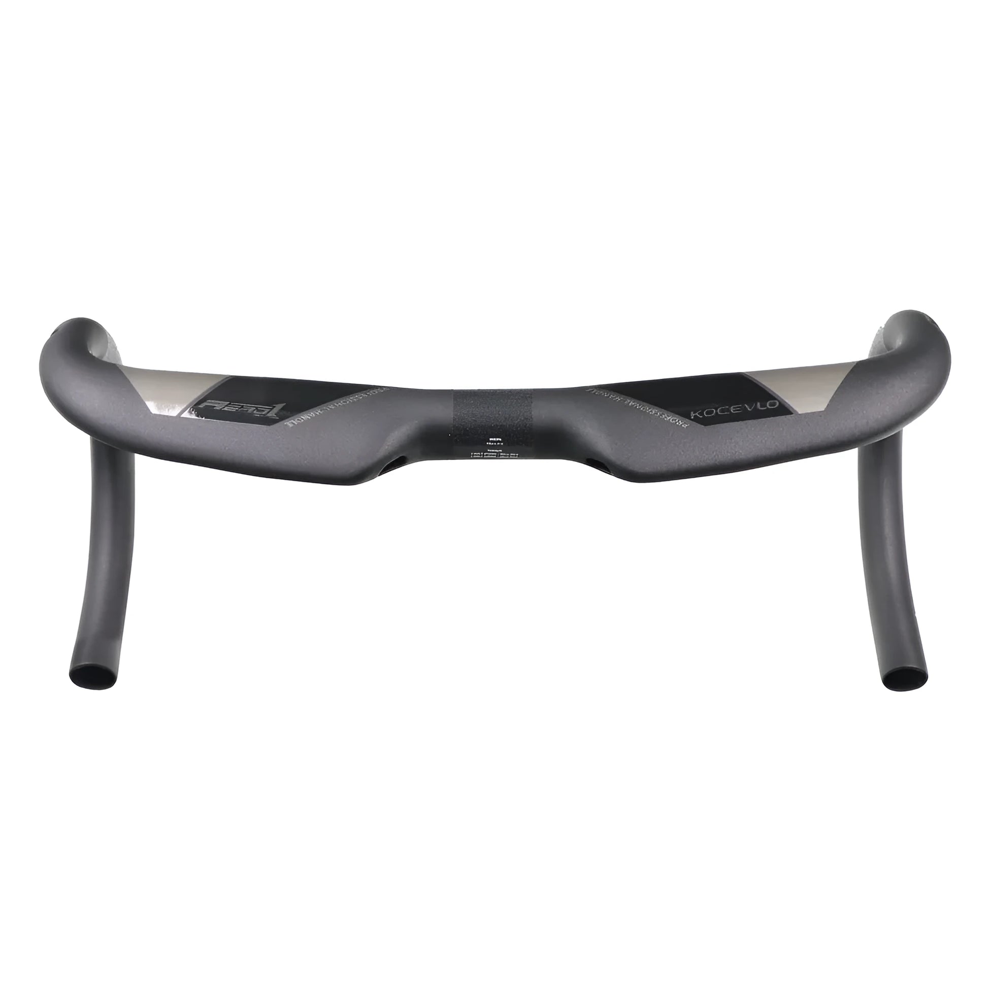 Matte black carbon fibre road bike drop handlebar showing bent shape.
