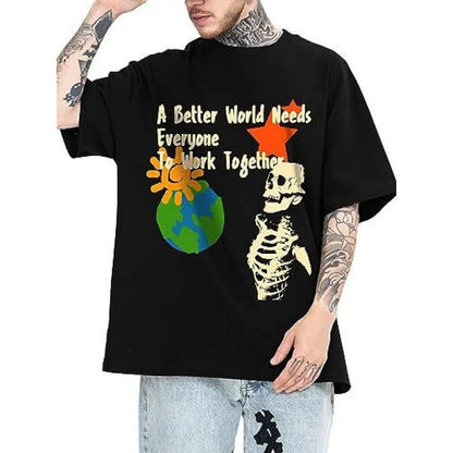 Men's short-sleeved street sports t-shirt with a digital print pattern, available in multiple sizes.
