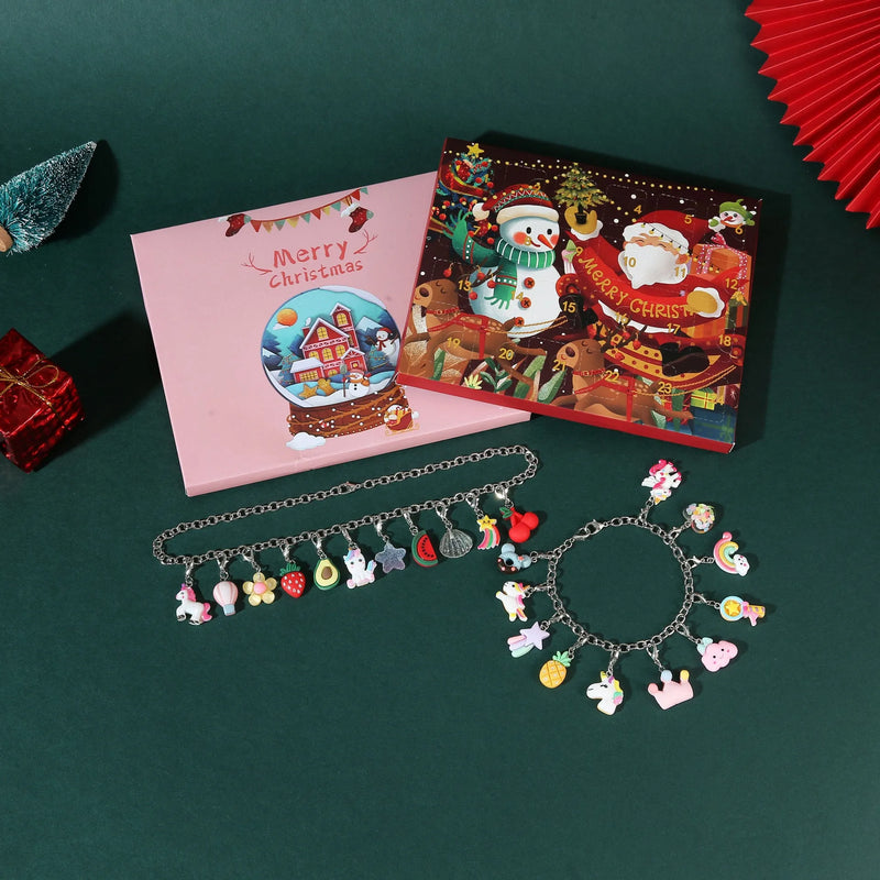 DIY Bracelet Blind Box Countdown Calendar Advent Christmas Style Alloy Electroplated Pendant Unisex Cartoon Necklace Ornament Jewellery Making Kit